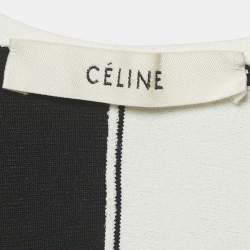 Pre Owned Celine White/Black Jacquard Stretch Knit Mini Dress S