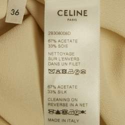 Pre Owned Celine Cream Crepe Silk Blend Lace & Neck Tie Detail Blouse S 