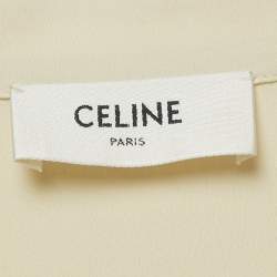 Pre Owned Celine Cream Crepe Silk Blend Lace & Neck Tie Detail Blouse S 