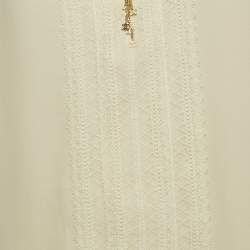 Pre Owned Celine Cream Crepe Silk Blend Lace & Neck Tie Detail Blouse S 
