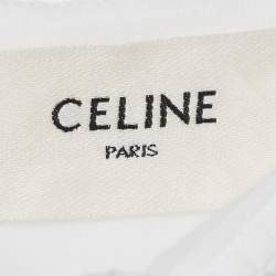 Pre Owned Celine White Cotton Floral Eyelet Frill Detail Midi Dress S