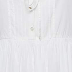 Pre Owned Celine White Cotton Floral Eyelet Frill Detail Midi Dress S