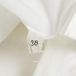 Pre Owned Celine White Cotton & Ramie Eyelet Frill Detail Prairie Blouse M
