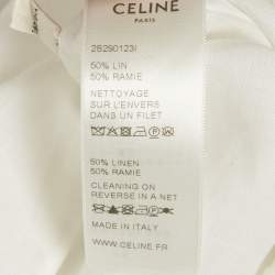 Pre Owned Celine White Cotton & Ramie Eyelet Frill Detail Prairie Blouse M