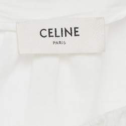 Pre Owned Celine White Cotton & Ramie Eyelet Frill Detail Prairie Blouse M