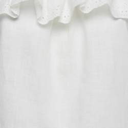 Pre Owned Celine White Cotton & Ramie Eyelet Frill Detail Prairie Blouse M