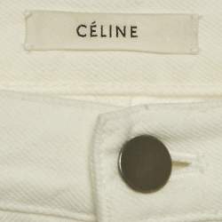 مملوكة مسبقًا Celine White Denim Raw Edge Hem Jeans S Waist 25"
