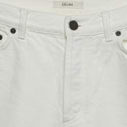 مملوكة مسبقًا Celine White Denim Raw Edge Hem Jeans S Waist 25"