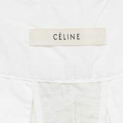 Pre Owned Celine White Patterned Linen Trousers S