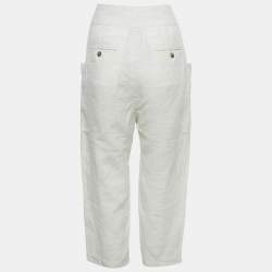 Pre Owned Celine White Patterned Linen Trousers S