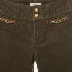 Pre Owned Celine Green Triomphe Detail Corduroy Jeans S/Waist 25"