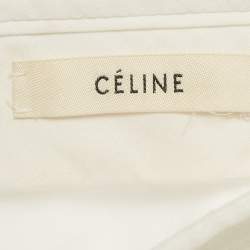 Pre Owned Celine White Cotton Structured Midi Skirt M