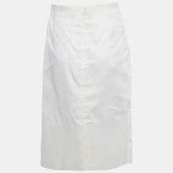 Pre Owned Celine White Cotton Structured Midi Skirt M