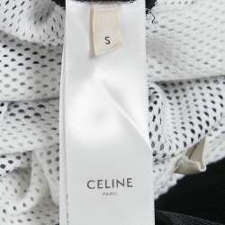 Pre Owned Celine White Printed Mesh Jersey Crop Top S