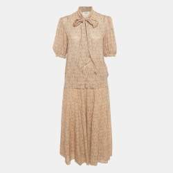 Pre Owned Celine Pink Paisley Print Crepe Skirt and Top Set M