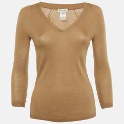 Pre Owned Celine Brown Cashmere V-Neck Sweater S
