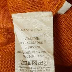 Pre Owned Celine Orange Cashmere Knit V-Neck Sweater M