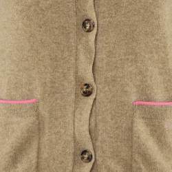 Pre Owned Celine Tan Brown Logo Embroidered Cashmere Cardigan S