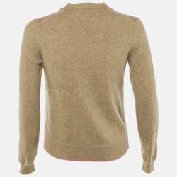 Pre Owned Celine Tan Brown Logo Embroidered Cashmere Cardigan S