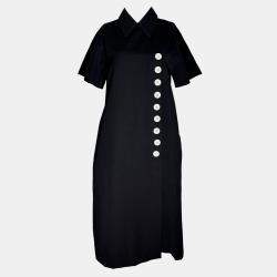 Pre Owned Celine Black Denim White Button Dress