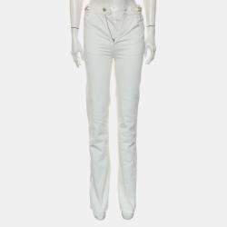 Pre Owned Celine White Cotton Triomphe Straight Jeans