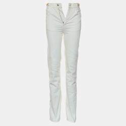 Pre Owned Celine White Cotton Triomphe Straight Jeans