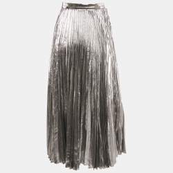 مملوكة مسبقًا Celine Silver Lamé Plisse Midi Skirt M