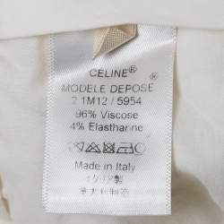 Pre Owned بنطلون واسع الساق قماش جباردين أبيض سيلين مقاس متوسط (ميديوم)