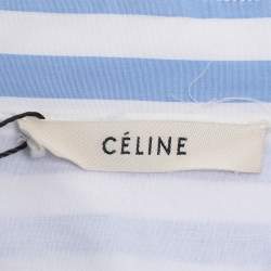 مملوكة مسبقًا قميص سيلين قطن أبيض/أزرق مخطط طويل برباط خصر مقاس متوسط - ميديم