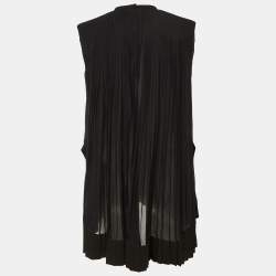 Pre Owned توب سيلين حرير أسود طيات تفاصيل الظهر عالي منخفض متوسط