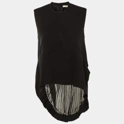 مملوكة مسبقًا توب سيلين حرير أسود طيات تفاصيل الظهر عالي منخفض متوسط