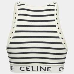 Pre Owned توب سيلين مخطط أبيض/أسود ريب نيت توب كروب مقاس صغير (سمول)