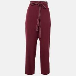مملوكة مسبقًا Celine Burgundy Wool Belted Trousers M 