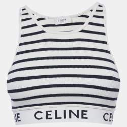 مملوكة مسبقًا Celine White Striped Rib Knit Crop Tank Top S