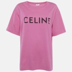 مملوكة مسبقًا Celine Pink Logo Print Jersey T-Shirt L