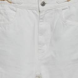 Pre Owned Celine White Denim Logo Detail Straight Leg Jeans S/Waist 24"