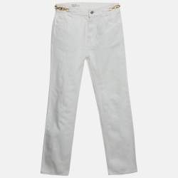 Pre Owned بنطلون جينز سيلين أبيض دينم بتفاصيل شعار بقصة أرجل مستقيمة حجم صغير/خصر 24 بوصة