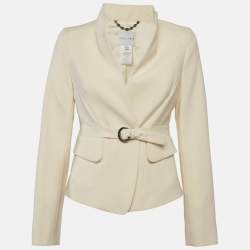 مملوكة مسبقًا جاكيت سيلين كريمي صوف بتفاصيل حزام مقاس متوسط (ميديوم)