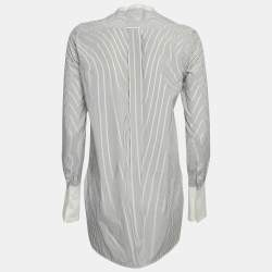 Pre Owned قميص سيلين قطني مخطط أسود/أبيض بدون ياقة مقاس صغير (سمول)