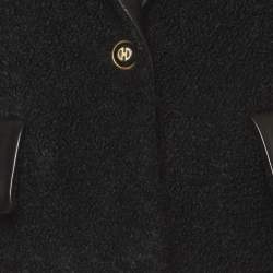 Pre Owned جاكيت سيلين شيرلينج تقليم اصطناعي أسود مقاس كبير (لارج)