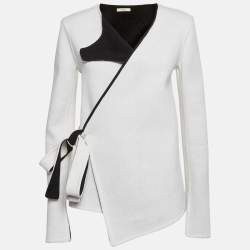 Pre Owned معطف سيليين قطن مرن أبيض/أسود بحواف متباينة مقاس صغير (سمول)