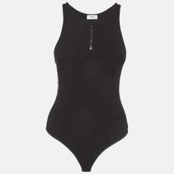 Pre Owned Celine Black Cotton Rib Knit Bodysuit S
