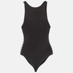 Pre Owned Celine Black Cotton Rib Knit Bodysuit S