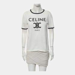 Pre Owned Celine White Cotton Triomphe Printed T-Shirt