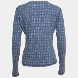 Pre Owned توب سيليين بأكمام طويلة جيرسي طباعة الشعار أزرق مقاس كبير - لارج