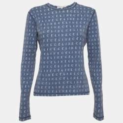 Pre Owned توب سيليين بأكمام طويلة جيرسي طباعة الشعار أزرق مقاس كبير - لارج