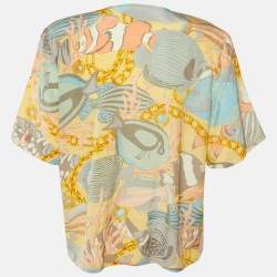 مملوكة مسبقًا Celine Multicolor Fish Print Silk Button Front Blouse L