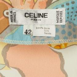 مملوكة مسبقًا Celine Multicolor Fish Print Silk Button Front Blouse L