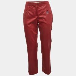 Pre Owned Celine Burgundy Poplin Straight Fit Trousers M