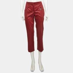 Pre Owned Celine Burgundy Poplin Straight Fit Trousers M